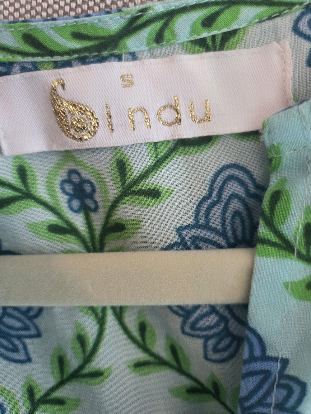 Bindu Pure Indian Artisan Cotton Blue & Green Floral Maxi Dress Contrast Sash Sm - Picture 8 of 10